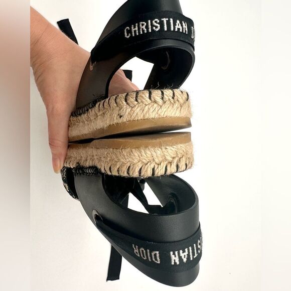 Dior Embroidered Canvas & Leather Ankle Tie Espadrille Flats EU 37.5 US 7.5 - Picture 11 of 11